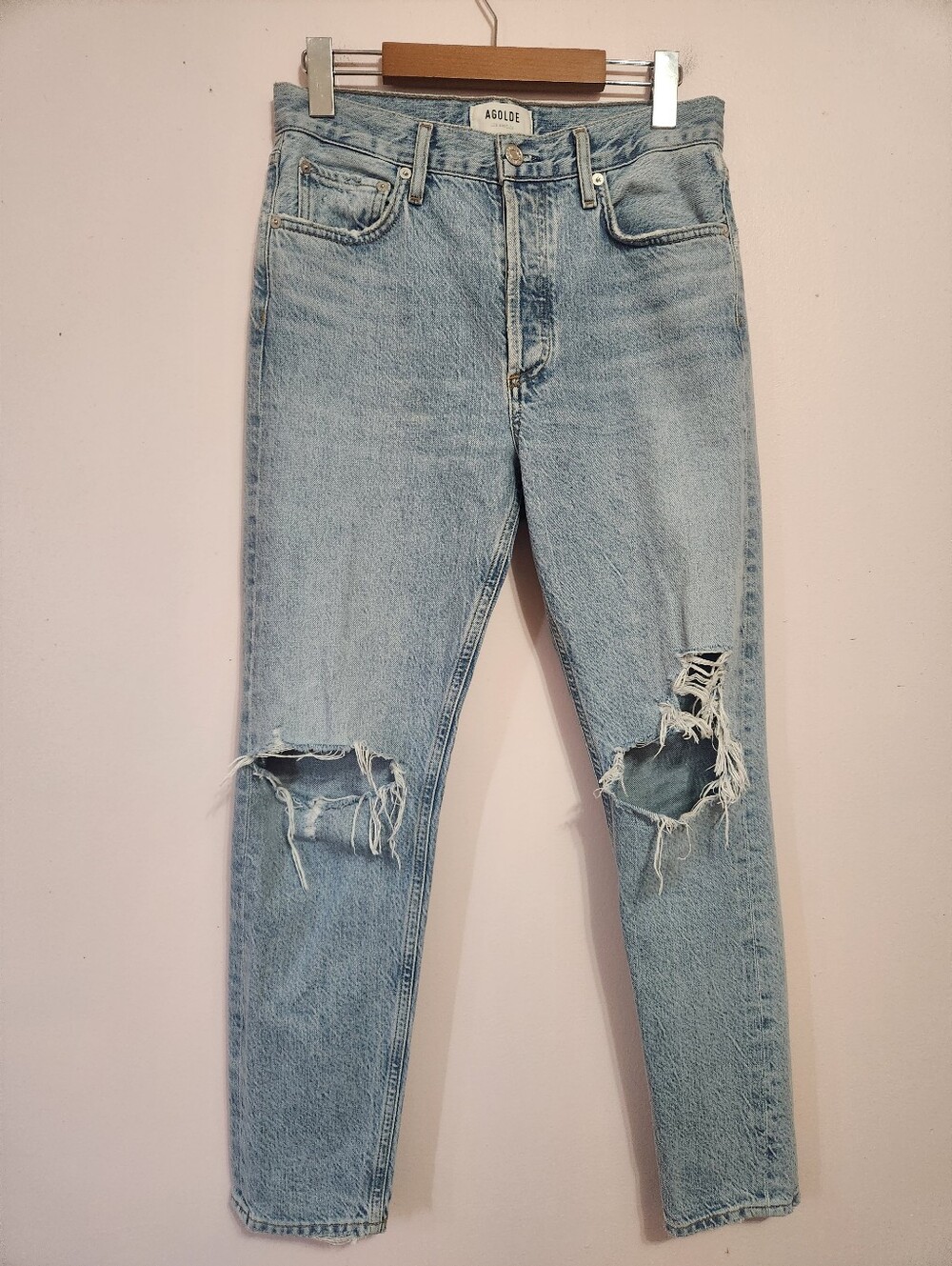 AGOLDE Jamie High Rise Classic Straight Leg Ripped Distressed Denim Jeans Sz 25